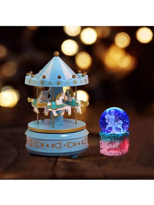 PremiumPort 3D Unicorn ve Atlı Karınca Işıklı Müzikli Kar Küresi, Nostaljik Dekor