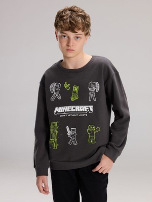 Lcw Antrasit Bisiklet Yaka Minecraft Baskılı Erkek Çocuk Sweatshir