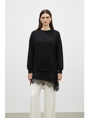 Puane Kadın Dantel Detaylı Uzun Kollu Salaş Tunik