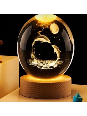 PremiumPort Işıklı Yunus Balığı Cam Küre, Şık ve Renkli Dekorasyon Parçası