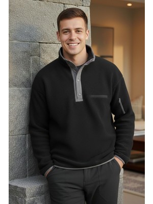 Nap  Erkek Dik Yaka Yarım Fermuarlı Antrasit Polar Sweatshirt