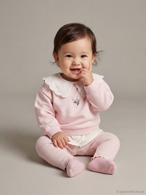 Lcw Pembe Bebe Yaka Kız Bebek Sweatshirt ve Tayt