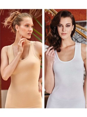 Kit Iç Giyim Berrak 2127 4'lü Beyaz ve Ten Renkler Kalın Askılı Kadın Atlet