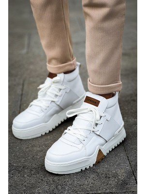 Zapatos CH057 Ghost Line Erkek Spor Günlük Bağcıklı Cilt Bot Cbbt - Beyaz