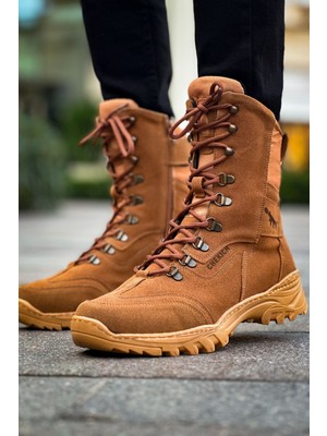 Zapatos CH051 Scalatore Erkek Spor Günlük Bağcıklı ve Fermuarlı Süet Askeri Postal Bot Stt - Taba