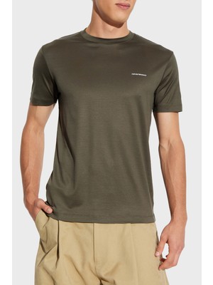 Emporio Armani Pamuk Karışımlı Regular Fit Logolu Bisiklet Yaka T Shirt Erkek T Shirt 8N1TD8 1juvz U7042
