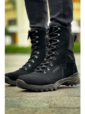 Zapatos CH051 Scalatore Erkek Spor Günlük Bağcıklı ve Fermuarlı Süet Askeri Postal Bot Sst - Siyah