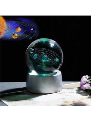 PremiumPort Işıklı Cam Küre, Güneş Sistemi Teması, Renkli Kristal Top 6 cm
