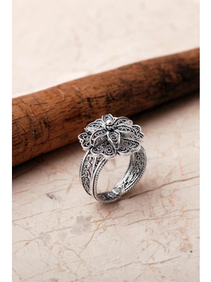 Sümer Telkari Telkari Işlemeli Elişi Papatya 925 Ayar Gümüş Yüzük 5999