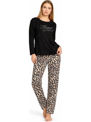 Milan Kumaş Günlük Rahat Leopar Desenli Pijama Takımı