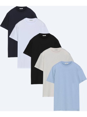 Kip Çok Renkli 1 Düz %100 Pamuk T-Shirt