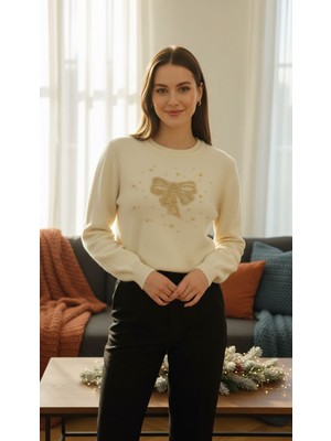 Aymiss Moda Angora,krem,kurdele Aplikeli Kazak