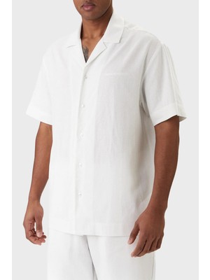 Emporio Armani Keten Karışımlı Regular Fit Kısa Kollu Gömlek Erkek Gömlek EM000593 AF20590 U0002