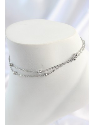 Vice Avm 316L Çelik Gümüş Renk 2'Li Topçuk Detay Zincir Model Kadın Halhal - TJ-HH1646 TG-V 8723