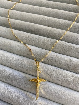 Pink Çelik Kolye Kuş ve Taşlı