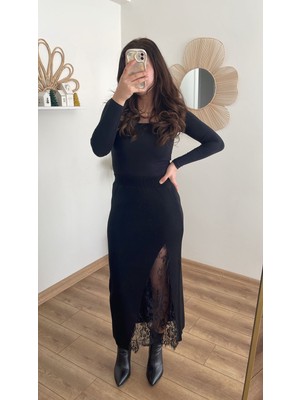Nihanello Butik Dantel Detaylı Triko Etek