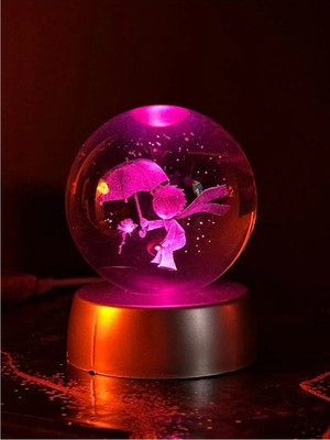 PremiumPort Yılbaşı Hediyesi Küçük Prens Işıklı Kristal Cam Küre, 3D LED Dekorasyon