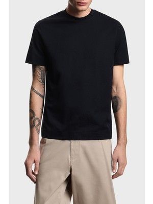 Emporio Armani Ipek Karışımlı Jakarlı Regular Fit Bisiklet Yaka T Shirt Erkek T Shirt EM004917 AF23458 FB452