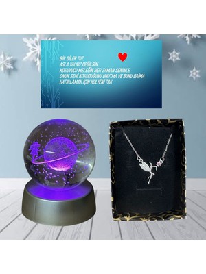 PremiumPort Renk Değişen LED Işıklı Cam Satürn, Kız Küre, Dolunay ve Melek Kolye