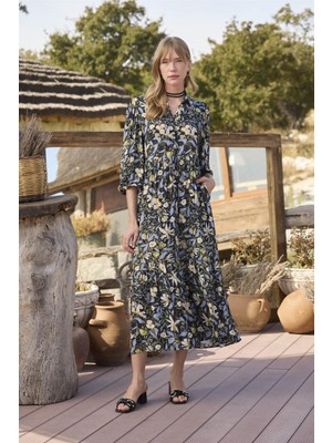 Civetta Çiçekve Yaprak Desenli Truvakar Kollu Elbise