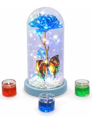 PremiumPort Mavi LED Işıklı Gül ve Kelebekli Sevgililer Günü Süşü