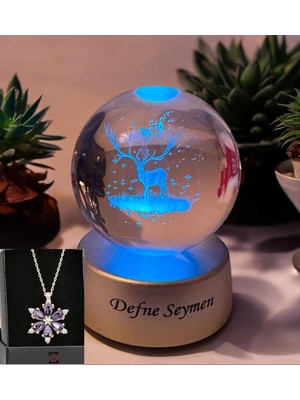 PremiumPort Renk Değişen LED Işıklı Cam Geyik Küre Kolye Hediye, Kişiye Özel