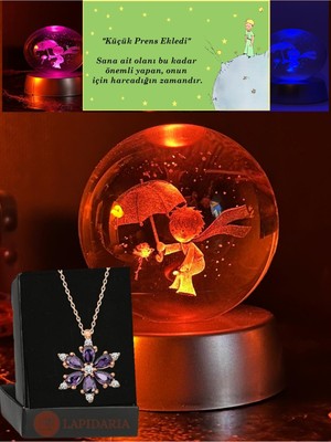 PremiumPort Renk Değiştiren LED Işıklı Küçük Prens Kristal ve Lotus Çiçeği Kolye
