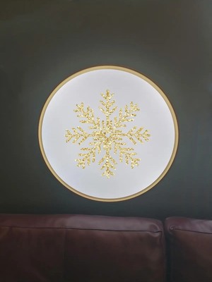 Gökyüzü Panel Kar Tanesi Gold LED Avize, 3D Baskılı Tavan Lambası,ledli Tavan Armatürü, 45W, Beyaz Işık 7000K,50CM