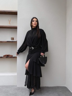 Esra Helvacı Kemerli Kat Şifon Etek