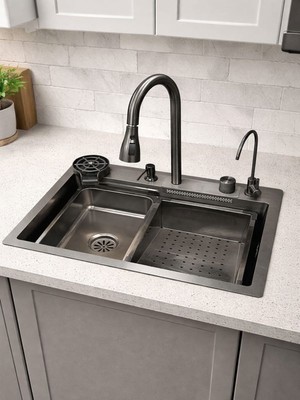 Ekosan Füme Akıllı Şelaleli 60*45 Eviye 304 Kaliteli