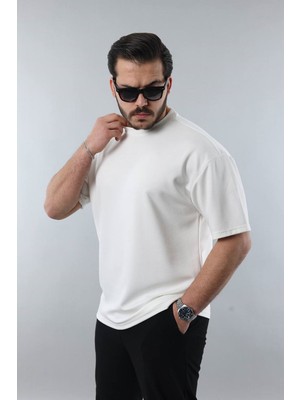 Little Cup Jeans Co Erkek Beyaz (Ekru) Regular Fit Yumuşak Doku Basic Tişört