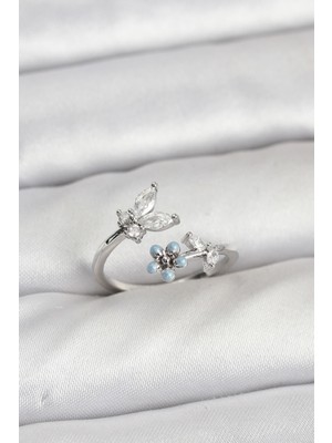 Calais Pirinç Gümüş Renk Kelebek Model Kadın Yüzük