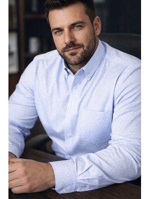 Varetta Erkek Mavi Büyük Beden Gömlek Uzun Kollu Pamuklu