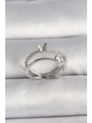 Shopwave Pirinç Gümüş Renk Zirkon Taşlı Figürlü Ayarlanabilir Yüzük - TJ-BYK3528