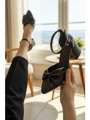 Divolya Toli Kahve Cilt Fiyonklu ( 5 cm Topuklu ) Günlük Kullanım Ayakkabı