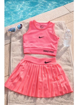 Full Licralı Dalgıç Kumaş Esnek Şort Etekli Kız Çocuk Crop Mayo Takım(Günlük ve Havuzda)