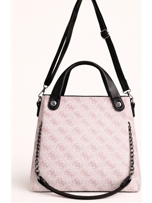 Zerva Queen Monogram Desenli El ve Omuz Çantası-Logolu Şık ve Klasik Günlük Omuz Çantası