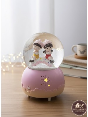 PremiumPort Renkli Işıklı Müzikli Kar Küresi, Kız ve Erkekler Için Yılbaşı Hediyesi