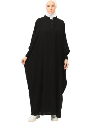 Altobeh Kadın Medine Ipeği Abaya Ferace Elbise Hakim Yakalı Yarasa Kollu Tesettür Elbise - Siyah - L-XL