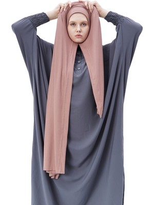 Altobeh Hazır Pratik Geçmeli Lüks Organik Çizgili Kaşkorse Şal Çapraz Hizalı - Gül Kurusu