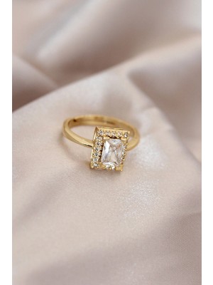 Shopwave Ayarlamalı Gold Renk Metal Zirkon ve Kristal Taşlı Dikdörtgen Model Yüzük - TJ-BYK2068