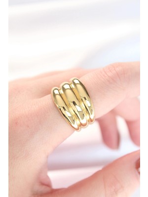 Shopwave Gold Renk Ayarlanabilir Çizgili Bombe Yüzük - TJ-BYK3119