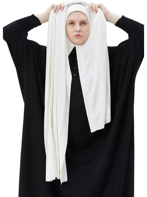 Altobeh Hazır Pratik Geçmeli Lüks Organik Çizgili Kaşkorse Şal Çapraz Hizalı - Ekru