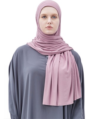 Altobeh Hazır Pratik Geçmeli Lüks Organik Çizgili Kaşkorse Şal Çapraz Hizalı - Koyu Pembe