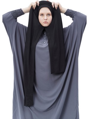 Altobeh Hazır Pratik Geçmeli Lüks Organik Çizgili Kaşkorse Şal Çapraz Hizalı - Siyah