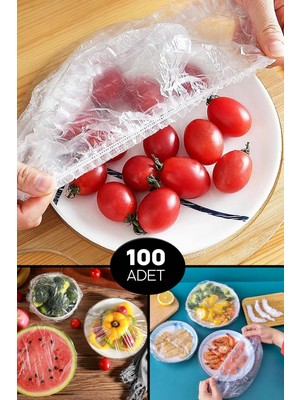 Tilbe Home 100 Adet Şeffaf Bone Pratik Tazeliği Koruyan Tencere Tabak Bonesi Gıda Koruma Saklama Kapak Bonesi