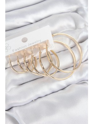 Nacario Bfs Pirinç Halka Model Gold Renk Kadın Set Küpe