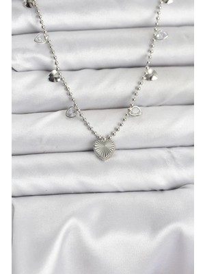 Nacario Bfs Pirinç Gümüş Renk Kalp Model Kadın Kolye