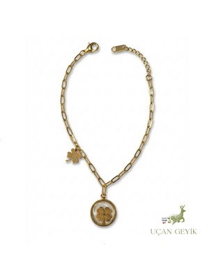 Uçan Geyik Yonca Bileklik Sarı Renkli - Kadın Takı | Şans ve Neşe Taşı