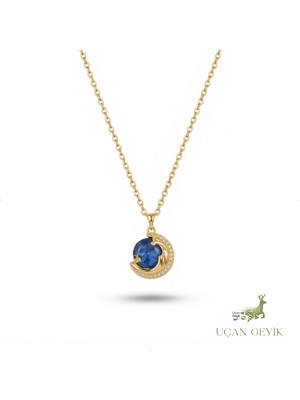 Uçan Geyik Ay Yıldız Sarı Doğal Taş Kolye - Paslanmaz Çelik | Şans Temalı - Kadın Takı